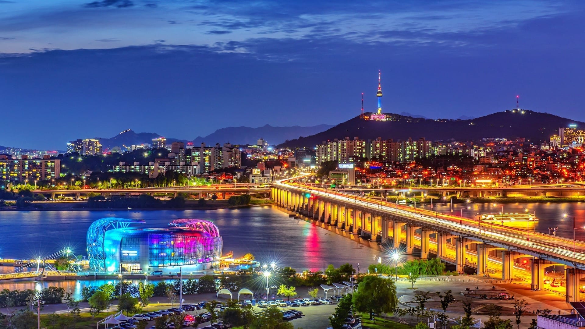 Han,River,In,Night,At,Seoul,Korea